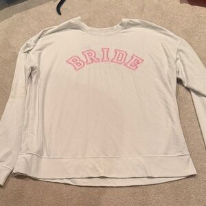 White 'BRIDE' Pullover Sweatshirt with Pink Lettering